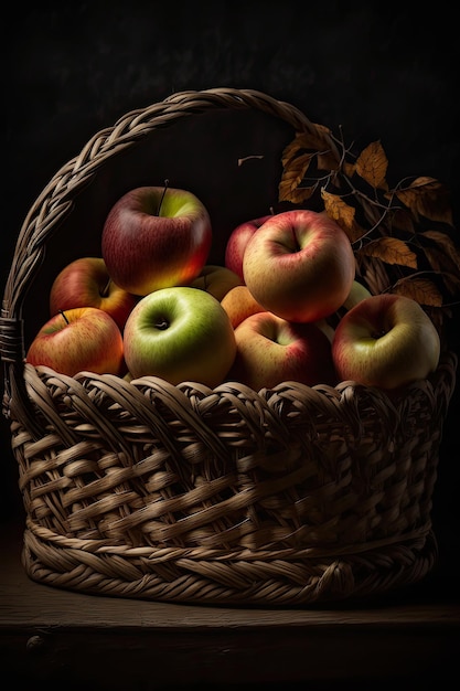 Rijpe met de hand geplukte appels in een fruitmand