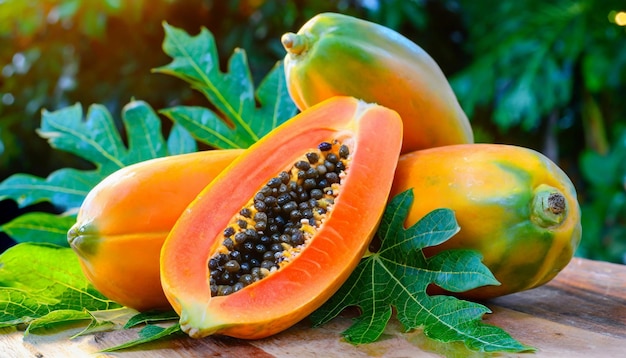 Rijpe papaya op een tafel Exotisch fruit Sappig tropisch eten