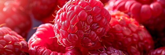 rijpe raspberry met de sappige textuur en levendige kleur van de vrucht in macro-details Generatieve AI