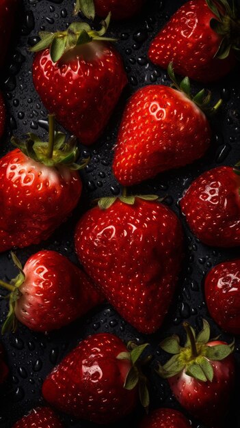 rijpe rode aardbei close-up met waterdruppels food fotografie