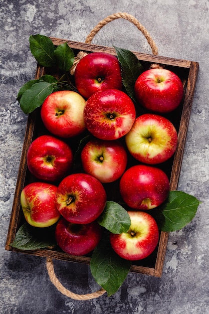 Rijpe rode appels in houten kist