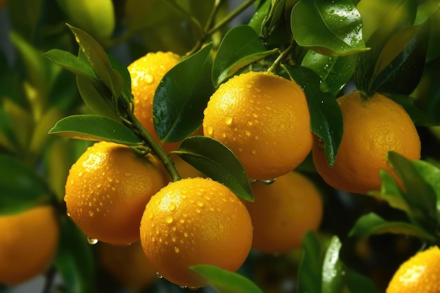 Rijpe sinaasappelen die aan een tak hangen in de mandarijntuin