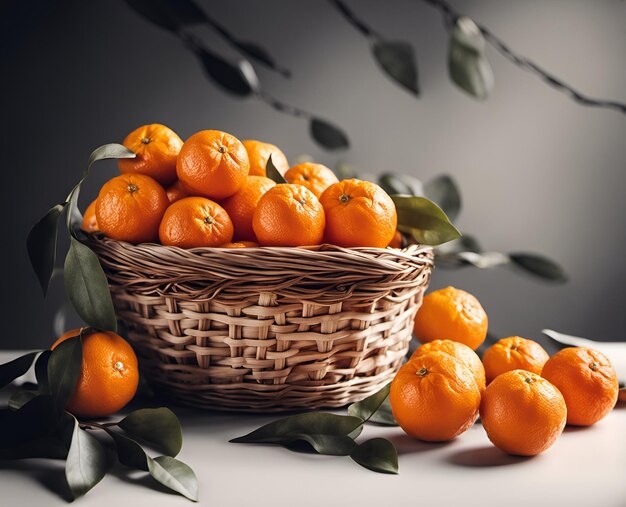 Rijpe smakelijke mandarijnvruchten in een overvolle mand