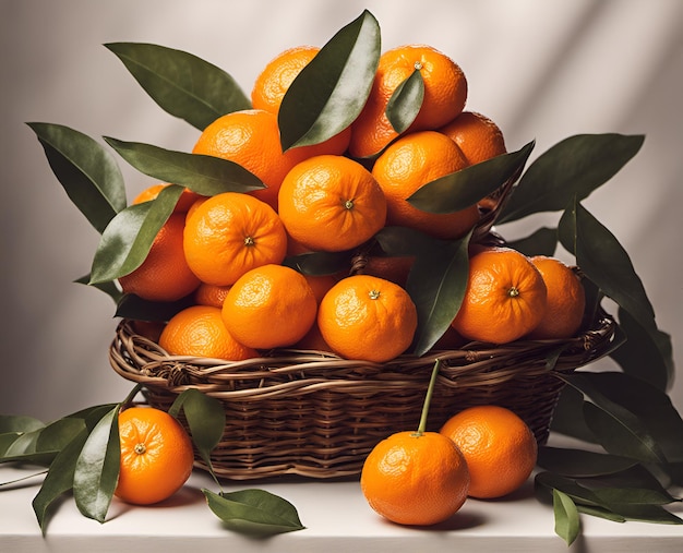 Rijpe smakelijke mandarijnvruchten in een overvolle mand
