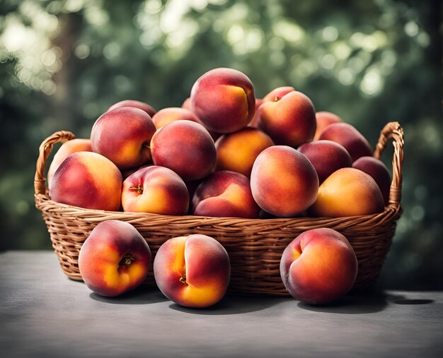 Rijpe, smakelijke nectarinevruchten in een overvolle mand