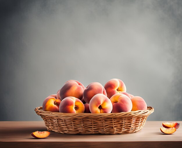 Rijpe smakelijke perzikvruchten in een overvolle mand