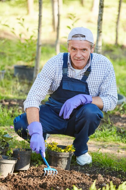 Rijpe Tuinman die Bloemen plant