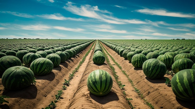 rijpe watermeloen groeit in het veld in zomerdag Generatieve AI