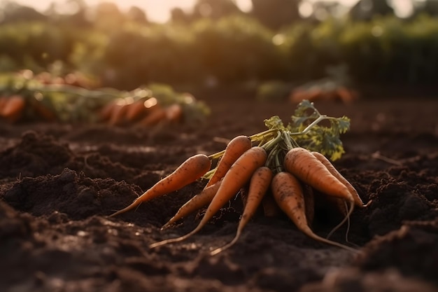 Rijpe wortelen geoogst op een groenteboerderij worteloogst en teeltconcept neuraal netwerk ai gegenereerd