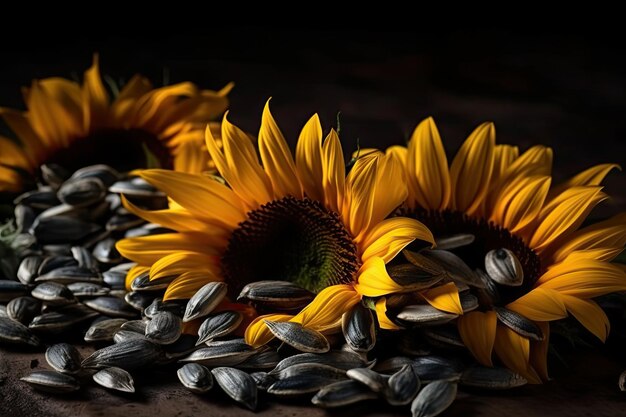 Foto rijpe zonnebloem zonnebloempitten generatieve ai