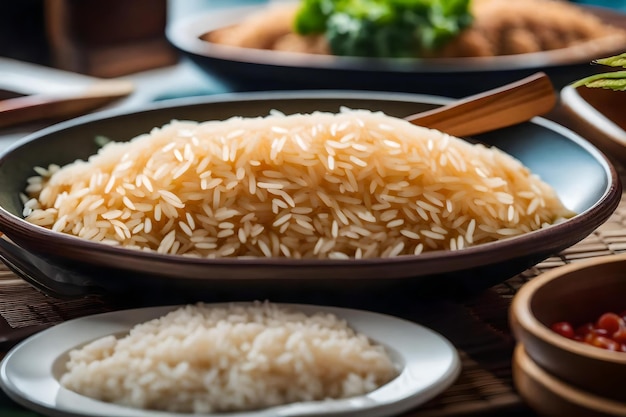 Rijst en rijst op een bord met stokjes