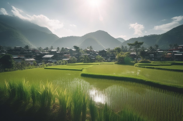 Rijstveld Azië Landbouwplant Genereer Ai