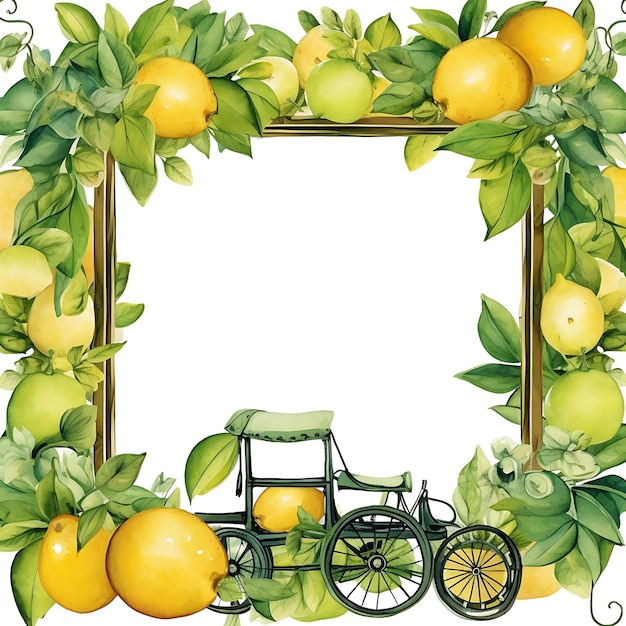 Foto riksja patroon frame met aam panna rauwe mango plakjes en m aquarel stijl van de indiase cultuur