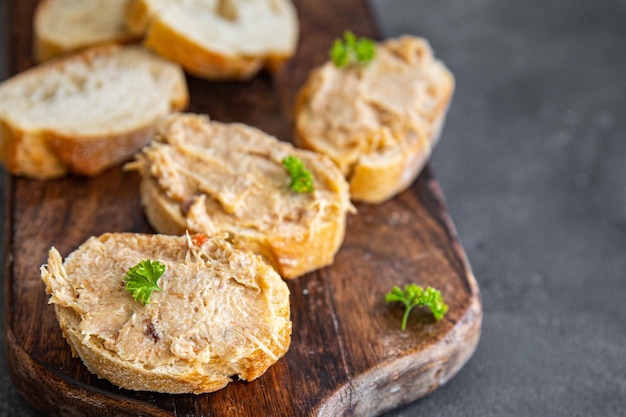 rillettes chicken meat or duck, goose poultry pate cuisine fresh healthy meal food snack