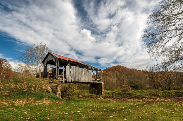 Rinard mills ohio usa-oct 25 2022 landscape of knowlton covered bridge originally built 1887 on a beautiful autumn day in rural monroe county