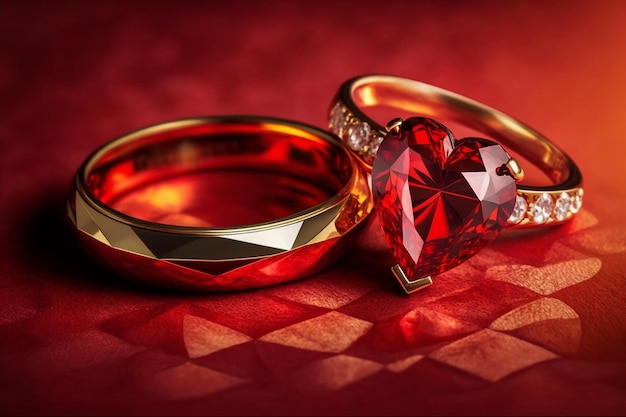 Ring or alliance with red diamond heart valentine day is linked to the catholic saint saint valentin