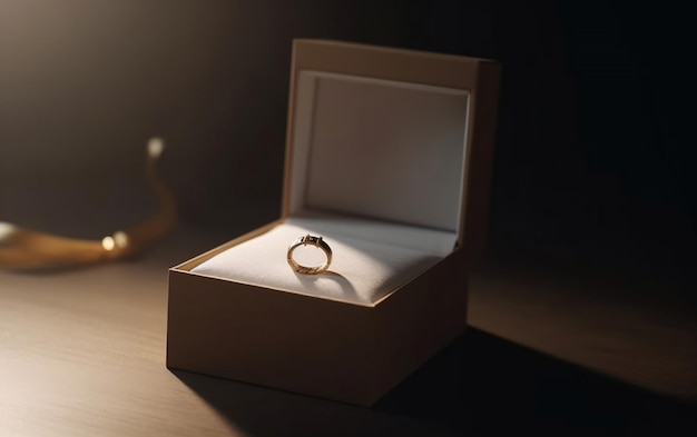 A ring in a box with the word love on it