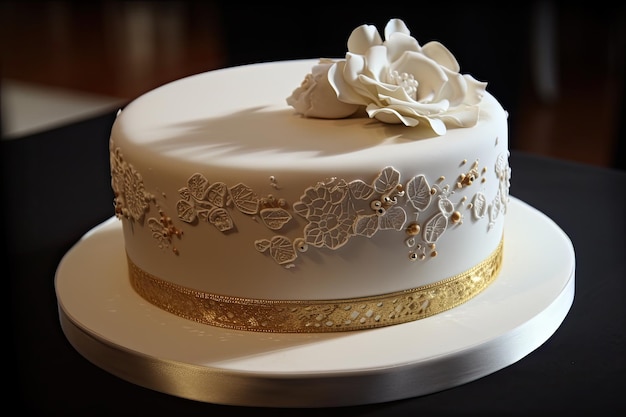 Ring cake with subtle accent of gold accents and lace