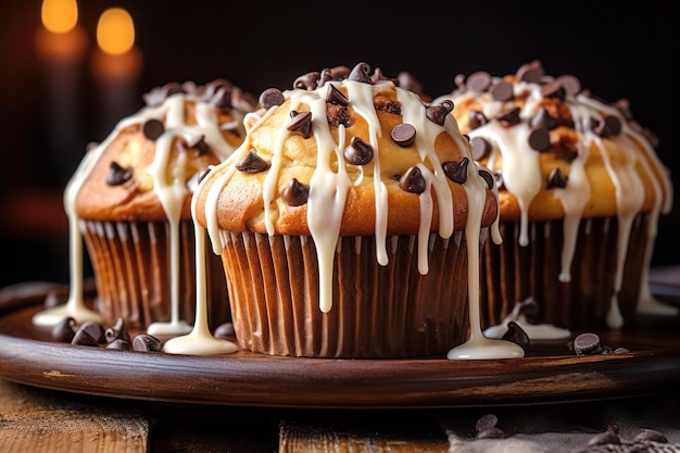 Ring doughnuts covered in icing and sprinkes and chocolate ai generated