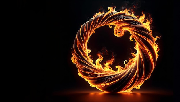 暗い背景に囲まれた火の輪がエネルギーとダイナミズムを象徴し目立つビジュアルコンセプトジェネレーティブAI (Generative AI) 