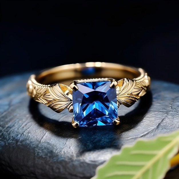 Ring gouden sieraden diamant blauw