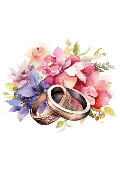 Photo ring jewel wedding watercolor clipart isolated on white background with generative ai