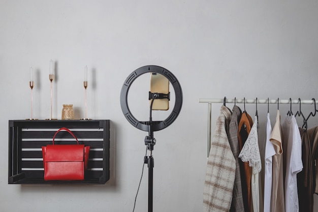 Ring lamp lighting equipment for blogger in fashion stylist studio