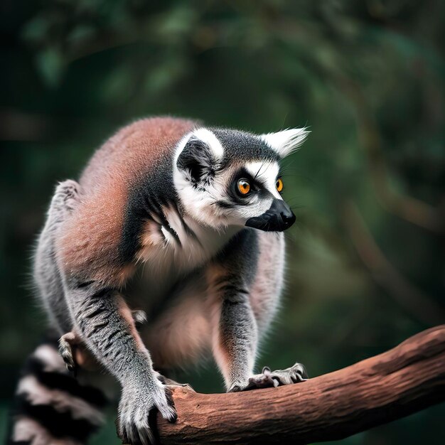Foto lemure dalla coda ad anelli seduto sul ramo che fissa
