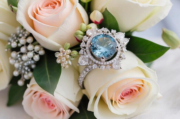 Ring on the wedding bouquet