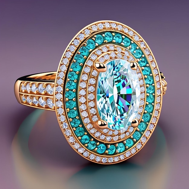 Premium AI Image | A ring with a blue diamond and gold ring with diamonds.