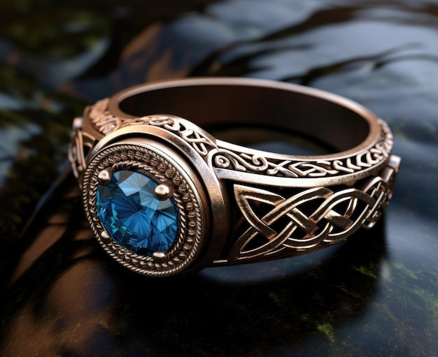 a ring with a blue gem