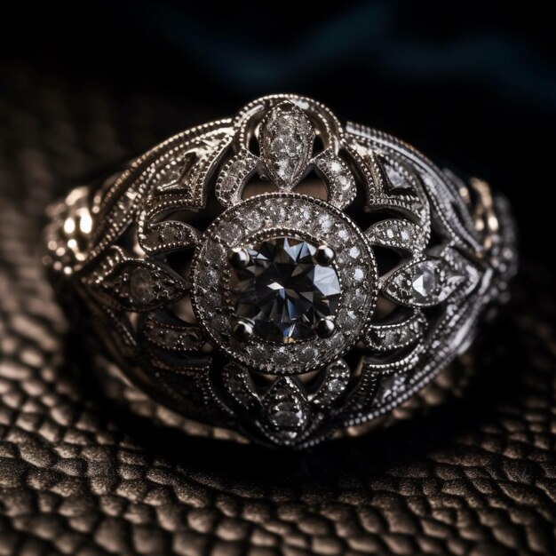 A ring with a diamond and diamonds on it