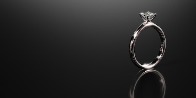 Ring with diamonds on a black background 3d rendering