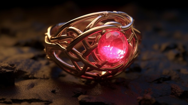 Photo a ring with a red stone on it