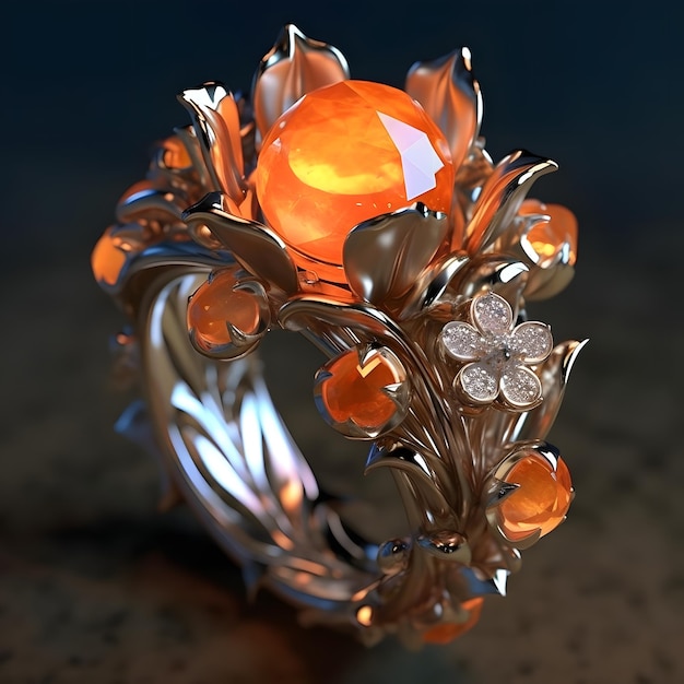 A ring with a stone and a flower on it