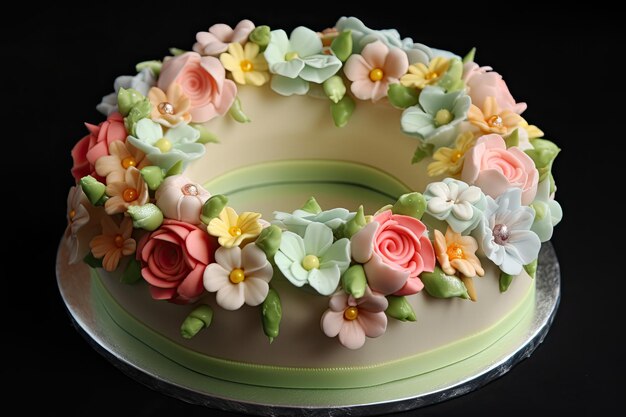 Ringcake met delicate pastelbloemen om de liefde van het paar te symboliseren