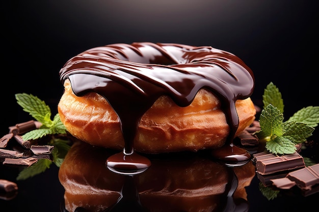 Ringdonuts bedekt met glazuur en hagelslag en chocolade-ai gegenereerd