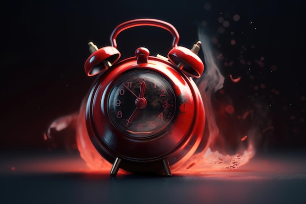 Photo ringing and bouncing red alarm clock background ai generated