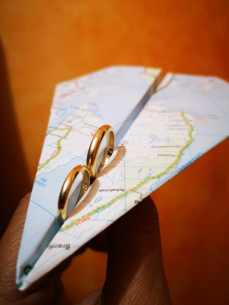 Rings marriage holder in paper plane