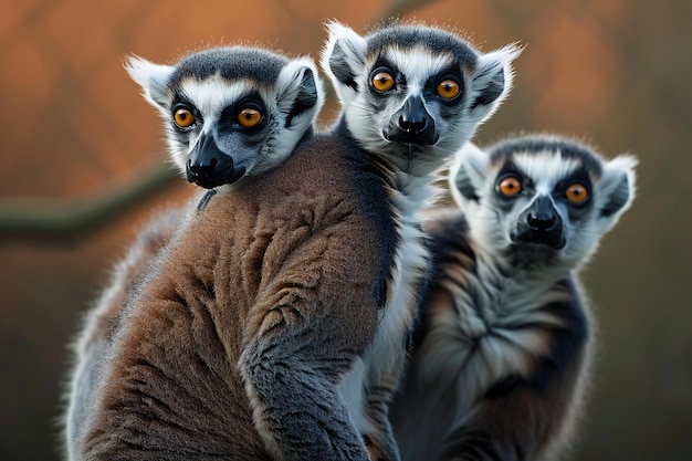 Photo ringtailed lemur lemur catta with its family