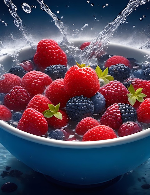 Rinsing Assorted Berries in a Bowl