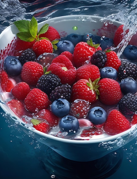 Rinsing Assorted Berries in a Bowl