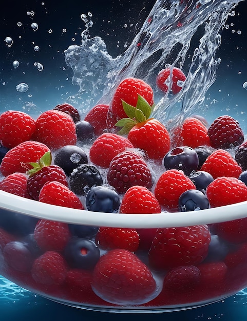 Rinsing Assorted Berries in a Bowl