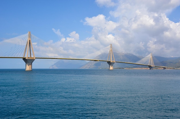 Rio Antirio cable stayed bridge across the Gulf of Corinth in Greece