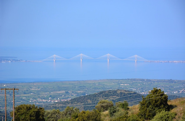 Rio Antirio tuibrug over de Golf van Korinthe in Griekenland