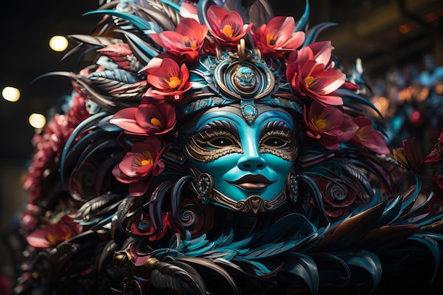 Rio Carnival float versierd met kleurrijke decoraties en dansers Generative AI