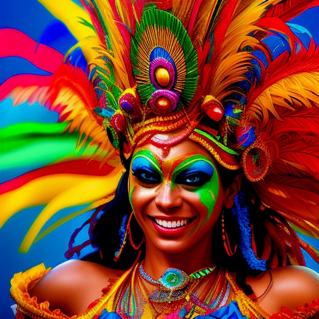리오 댄서 카니발 브라질 마스크 상세한 의상 색상 열대 여성