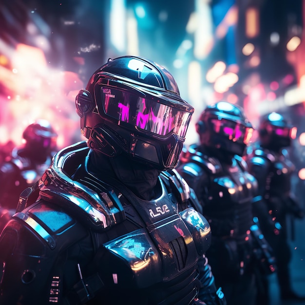 Riot Police lined up on the streets intricate Ai Generative