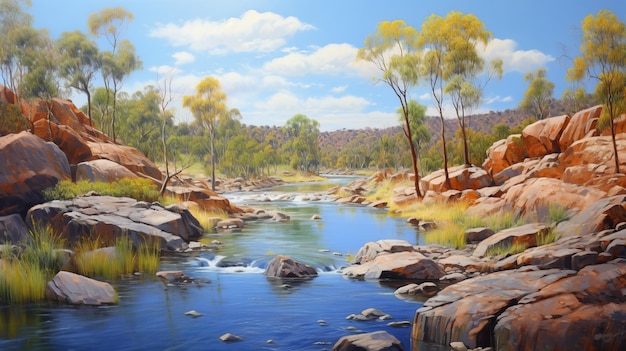 Riparian Rafter River Australian Landscape Painting By Lilia Alvarado