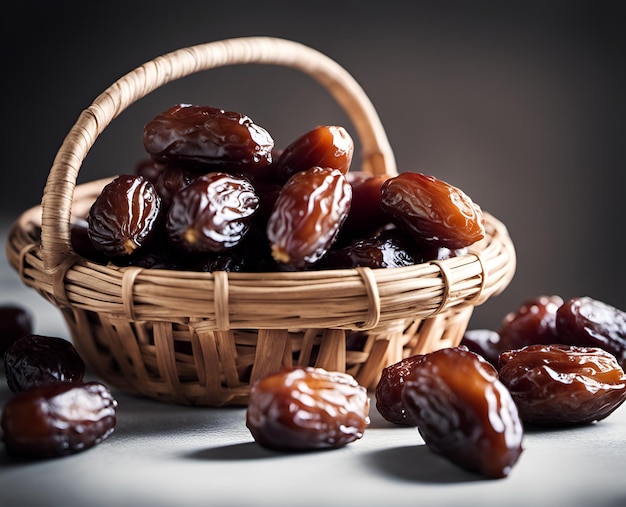 Ripe appetizing dates in an overflowing basket